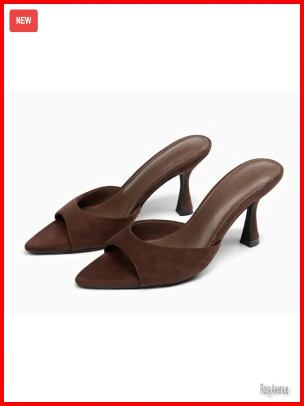 Faux Suede Peep Toe Mule Heels 3.2